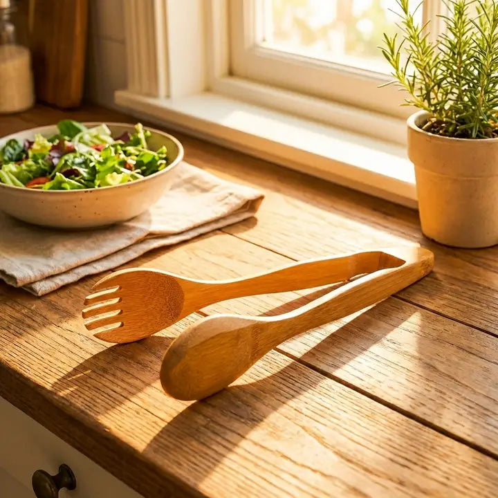 12" Bamboo Serving Tong with Fork End
