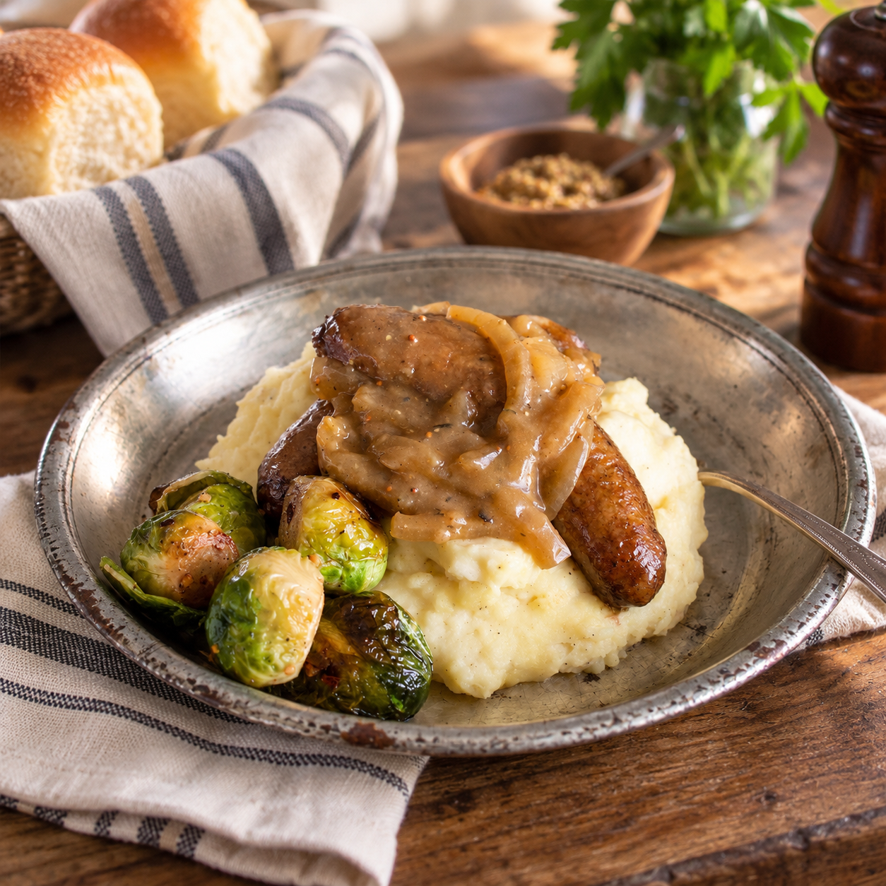 Beer Braised Bratwurst & Onions
